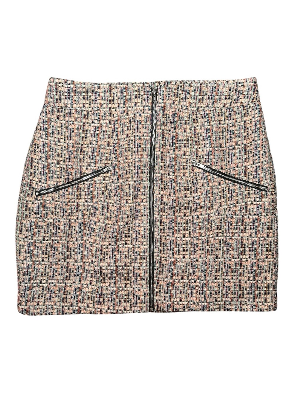 ASOS Pink Boucle Tweed Zip Front Mini Skirt Women’s Size 8